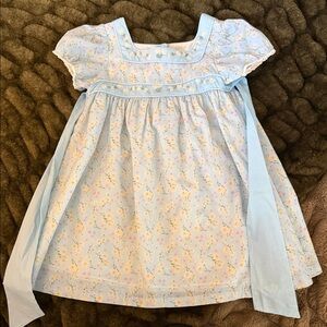 Floral Blue Dress with Lace Trim